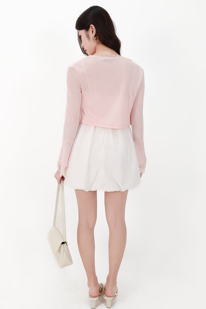 CNY2026 | Blair Bell Sleeve Lace Trim Cardigan in Light Pink