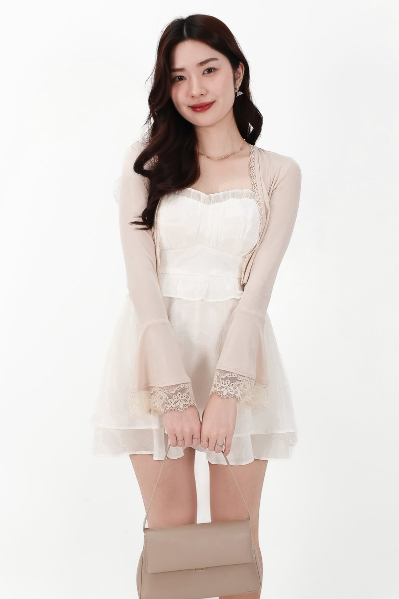 CNY2026 | Blair Bell Sleeve Lace Trim Cardigan in Nude