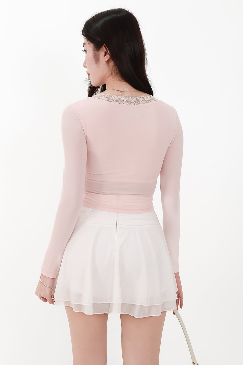 CNY2026 | Lilah Lace Trim Layered Sleeved Top in Light Pink x White