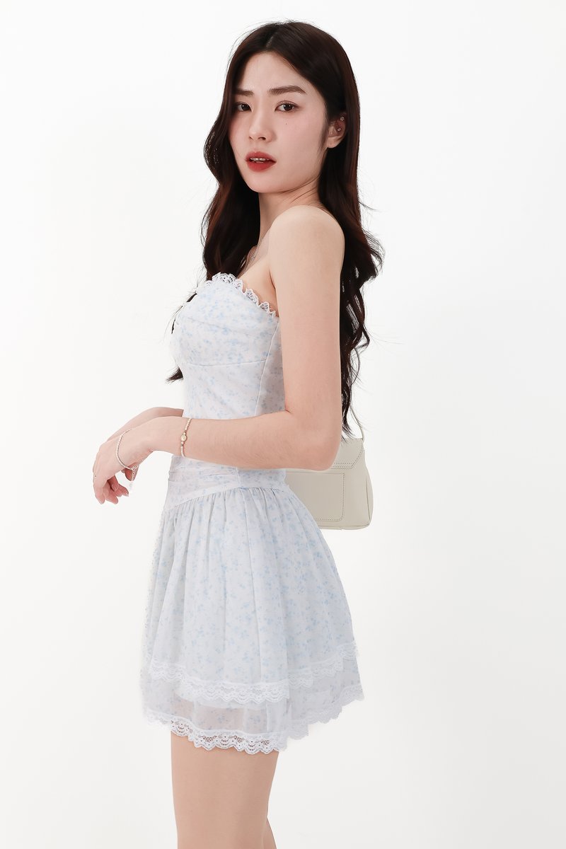 CNY2026 | Freesa Floral Mesh Co-ord Top in Cream White X Pastel Blue