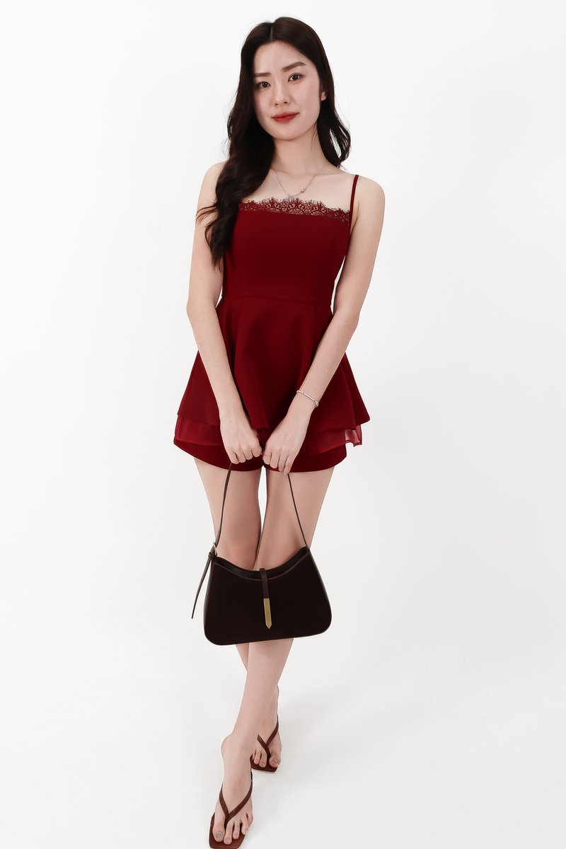 CNY2026 | Cherie Co-ord Peplum Top in Dark Red