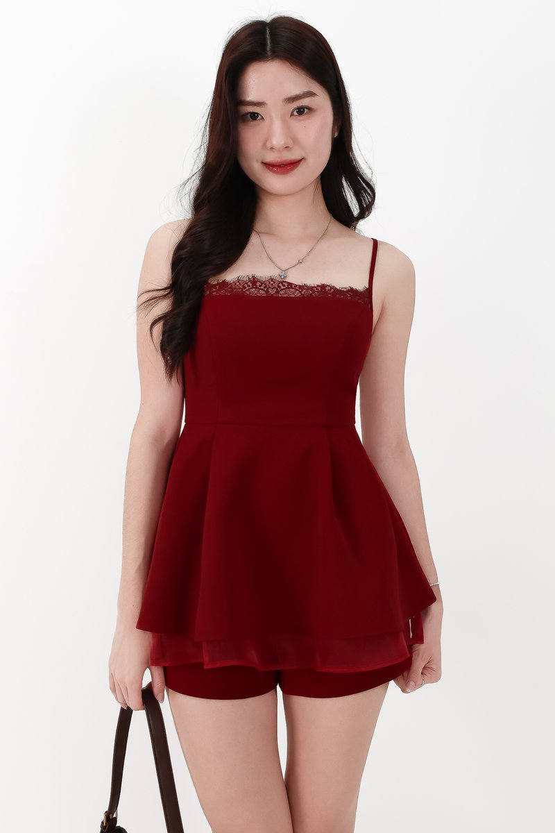 CNY2026 | Cherie Co-ord Peplum Top in Dark Red