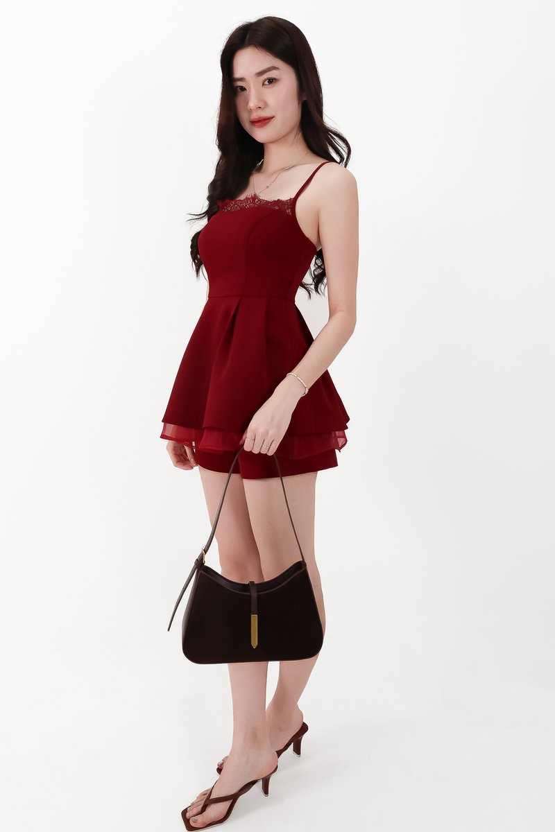 CNY2026 | Cherie Co-ord Peplum Top in Dark Red