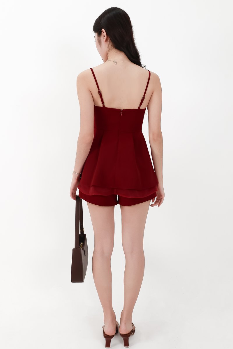 CNY2026 | Cherie Co-ord Peplum Top in Dark Red