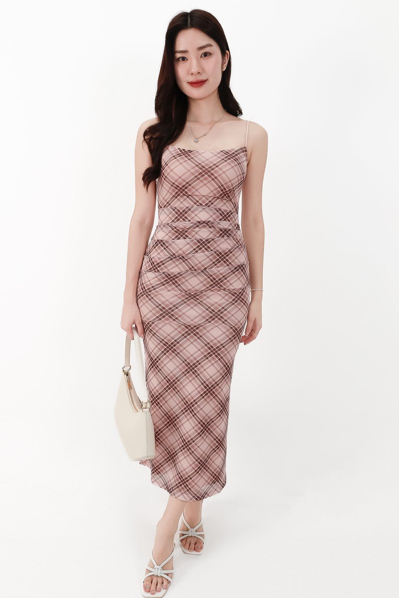 CNY2026 | Pearlynn Plaid Midaxi Dress in Pink ( Petite Length )