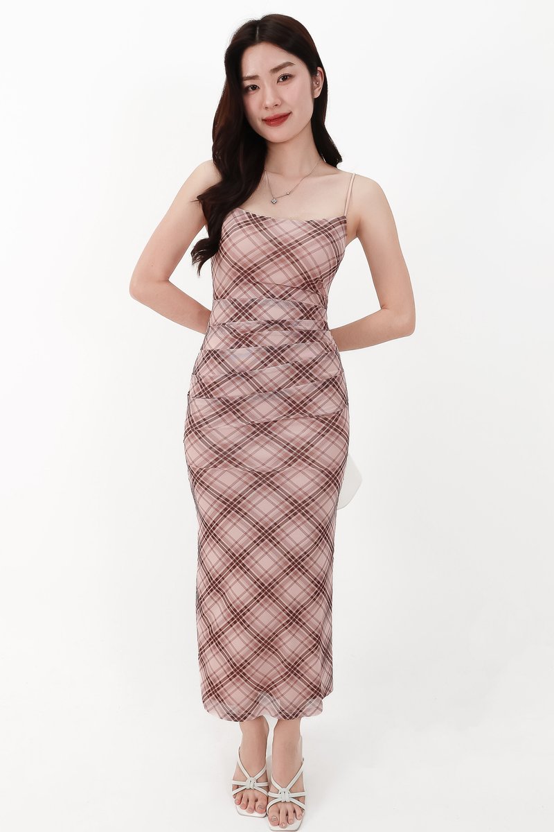 CNY2026 | Pearlynn Plaid Midaxi Dress in Pink ( Petite Length )