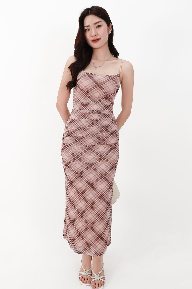 CNY2026 | Pearlynn Plaid Midaxi Dress in Pink ( Petite Length )
