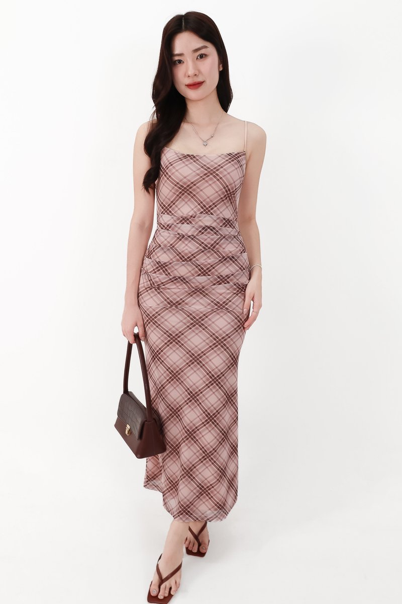 CNY2026 | Pearlynn Plaid Midaxi Dress in Pink ( Regular Length )