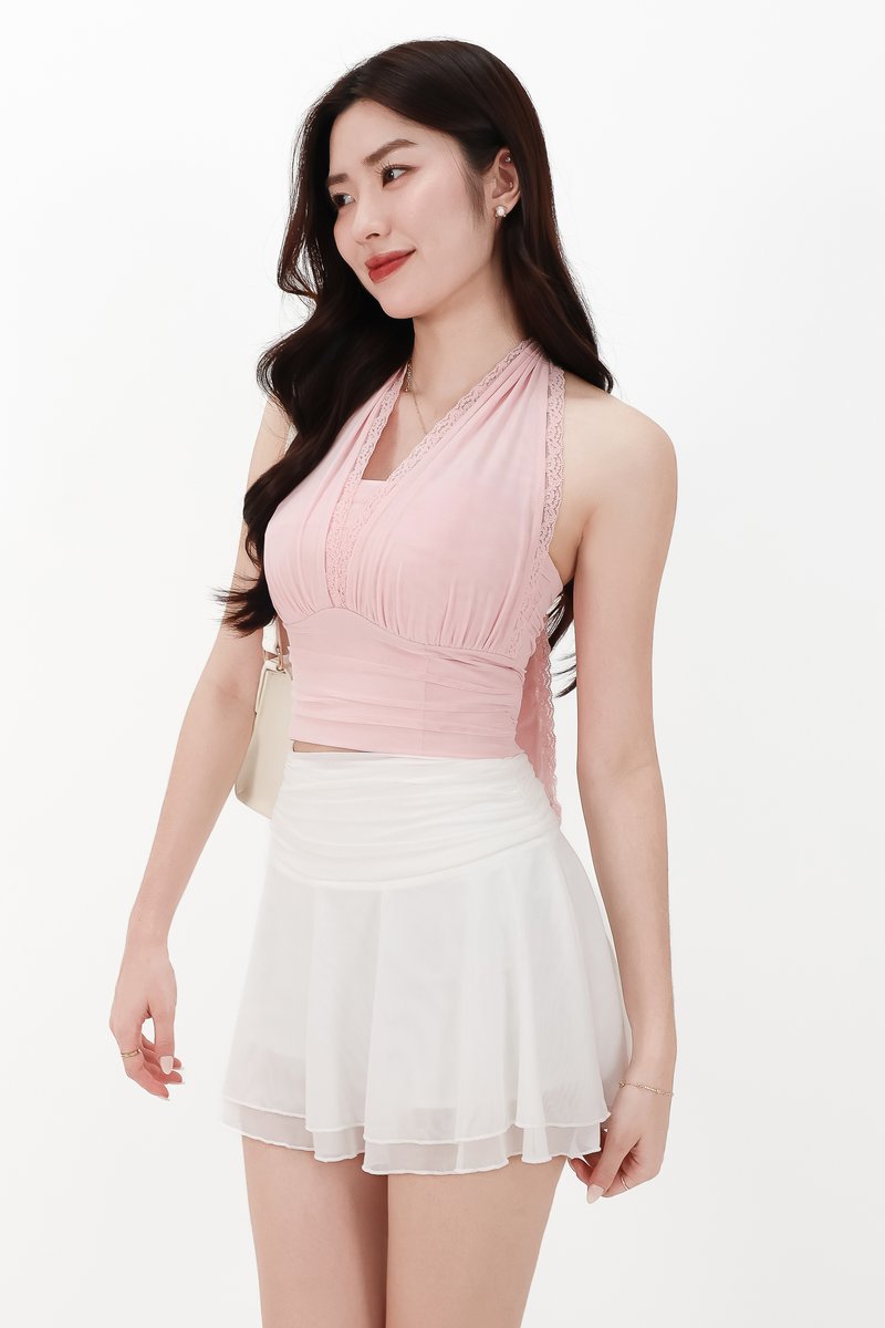 CNY2026 | Mansie Mesh x Lace Halter Top in Light Pink