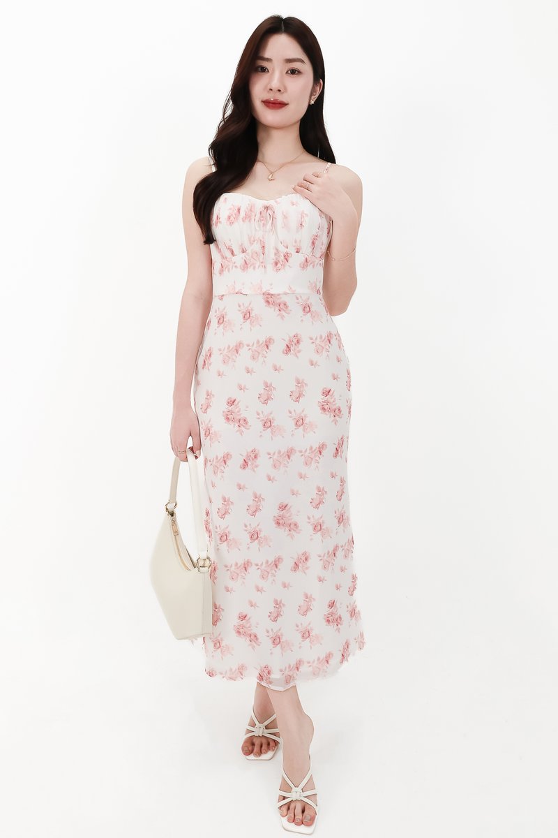 CNY2026 | Fern Floral Midaxi Dress in White X Pink