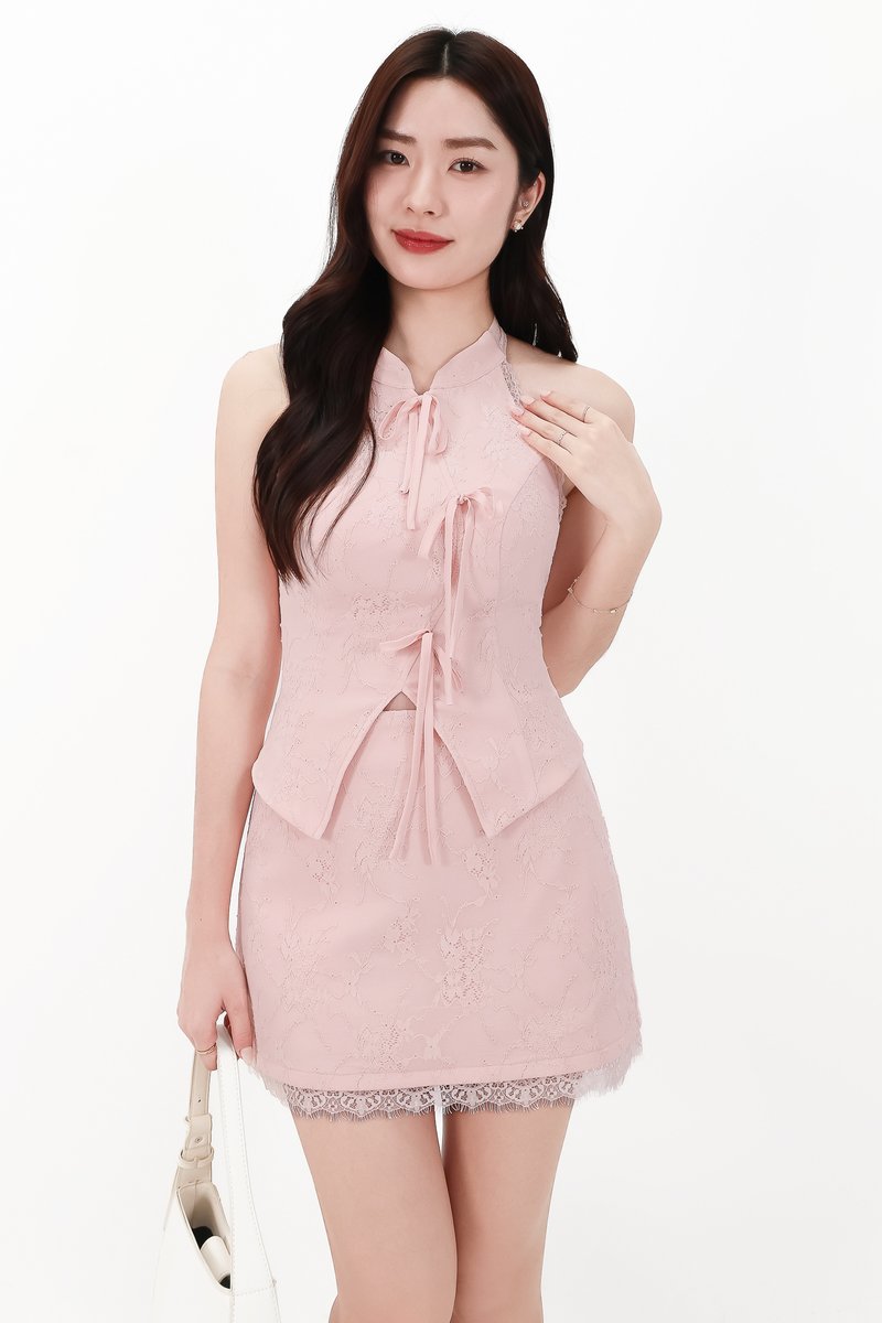 CNY2026 | Lisa Lace Cheongsam Co-ord Top in Blush Pink