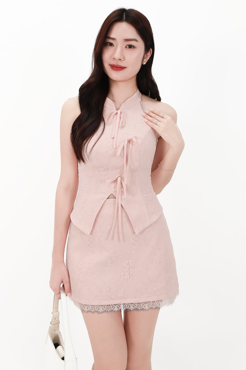 CNY2026 | Lisa Lace Cheongsam Co-ord Top in Blush Pink