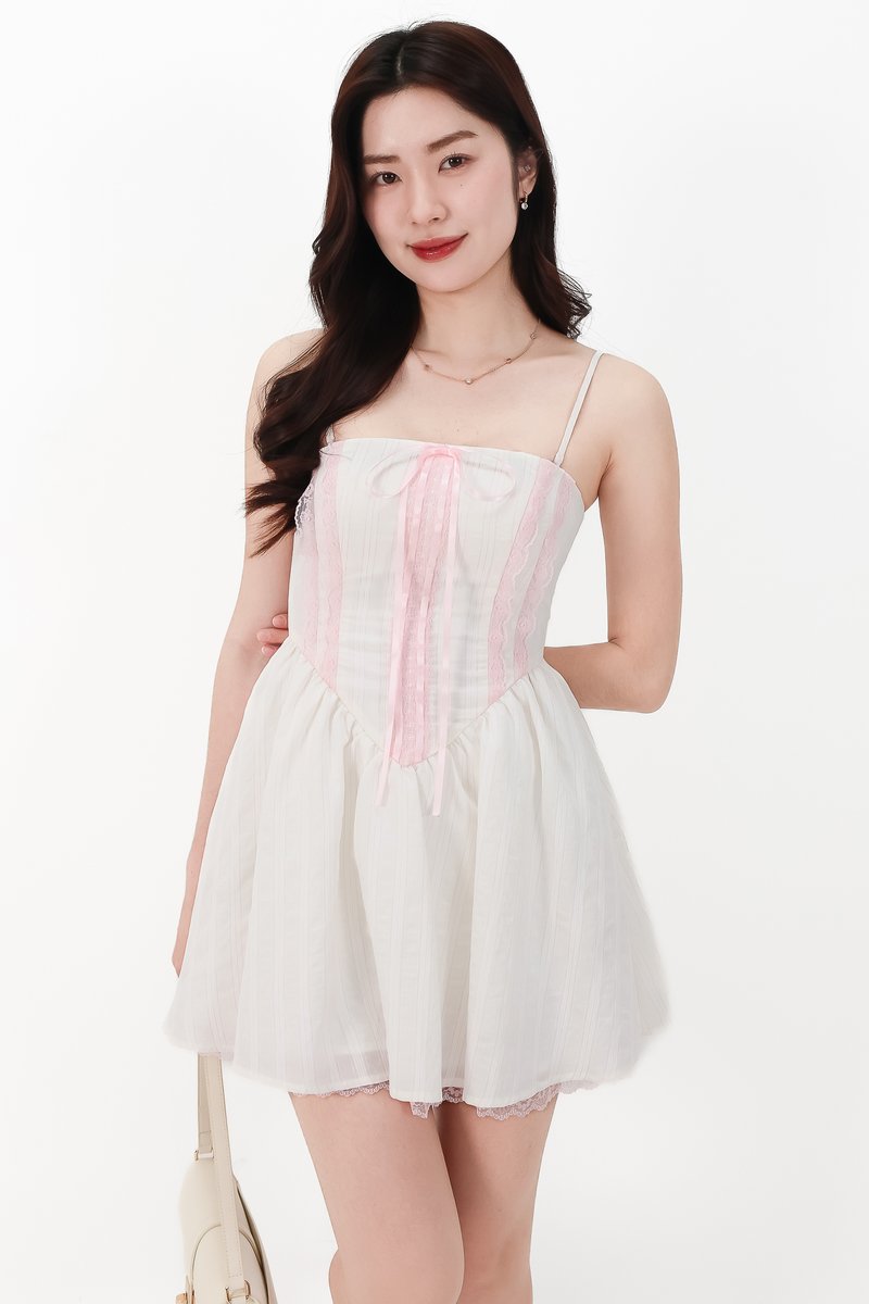 CNY2026 | Sabby Stripes Lace Romper Dress in White