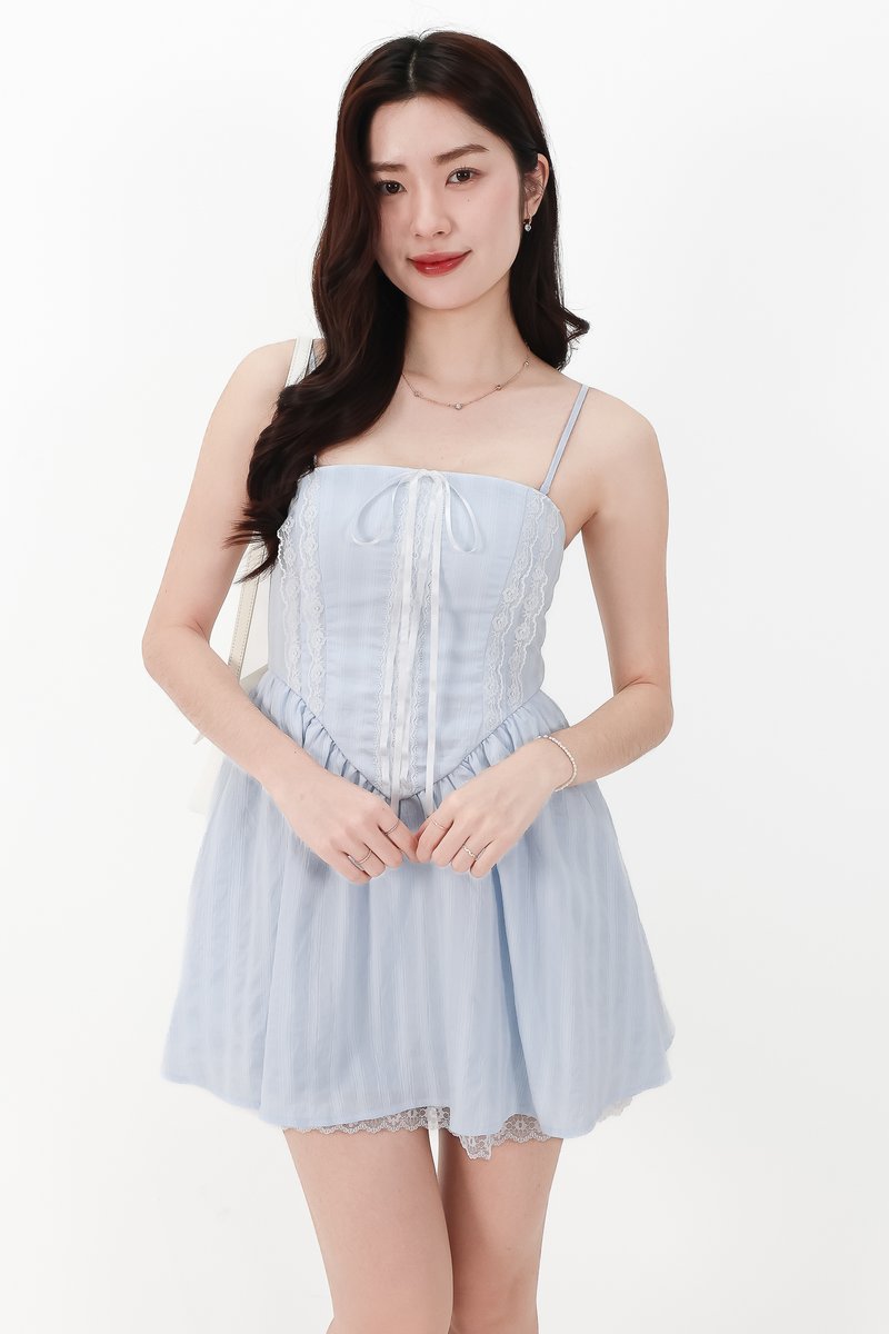 CNY2026 | Sabby Stripes Lace Romper Dress in Pastel Blue