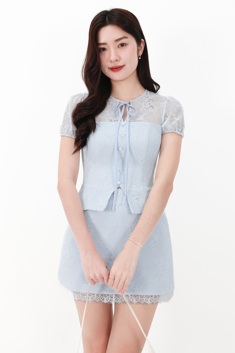 CNY2026 | Lorelle Lace Sleeved Puffy Sleeve Top in Light Blue