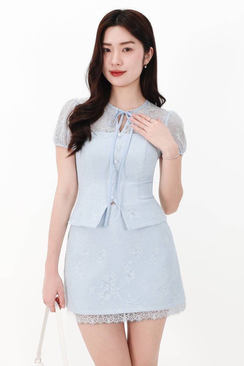 CNY2026 | Lorelle Lace Sleeved Puffy Sleeve Top in Light Blue
