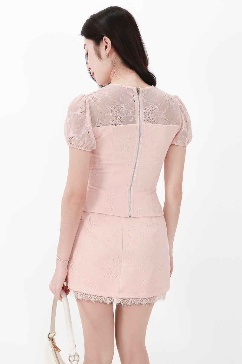 CNY2026 | Lorelle Lace Sleeved Puffy Sleeve Top in Blush Pink