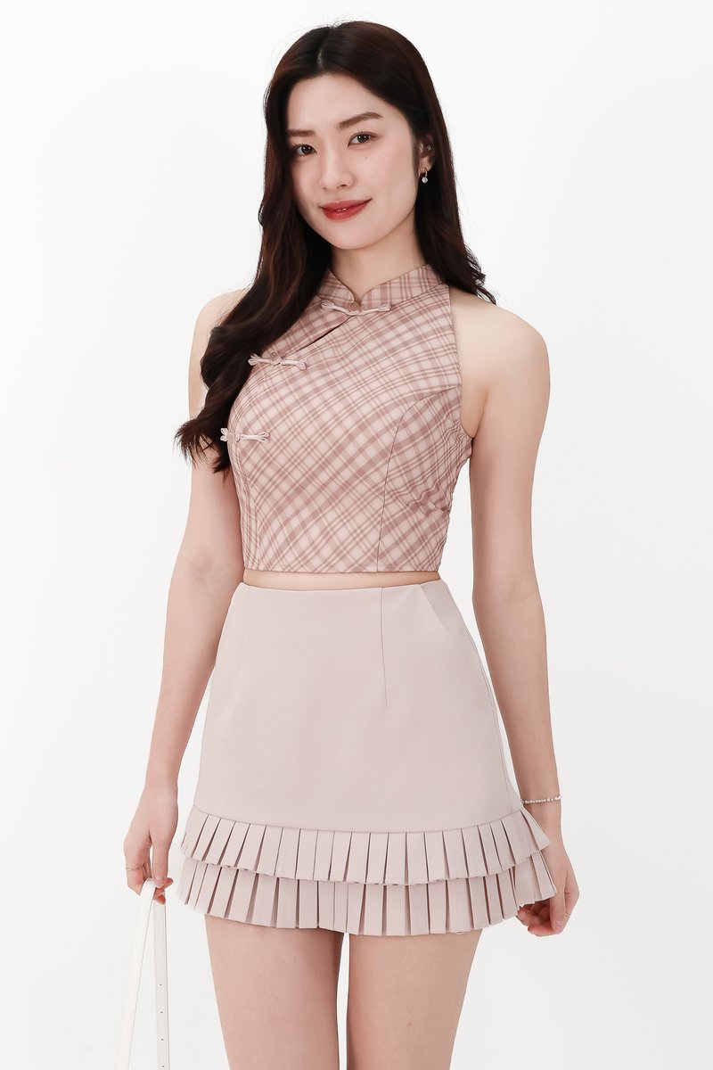 CNY2026 | Ping Plaid Cheongsam Top in Nude Blush