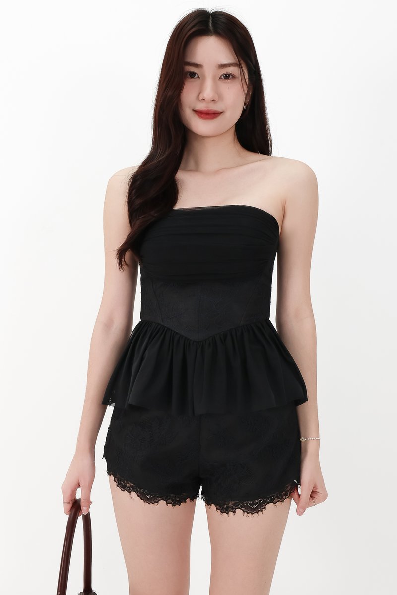 BACKORDER | Lovine Lace x Mesh Co-ord Set in Black