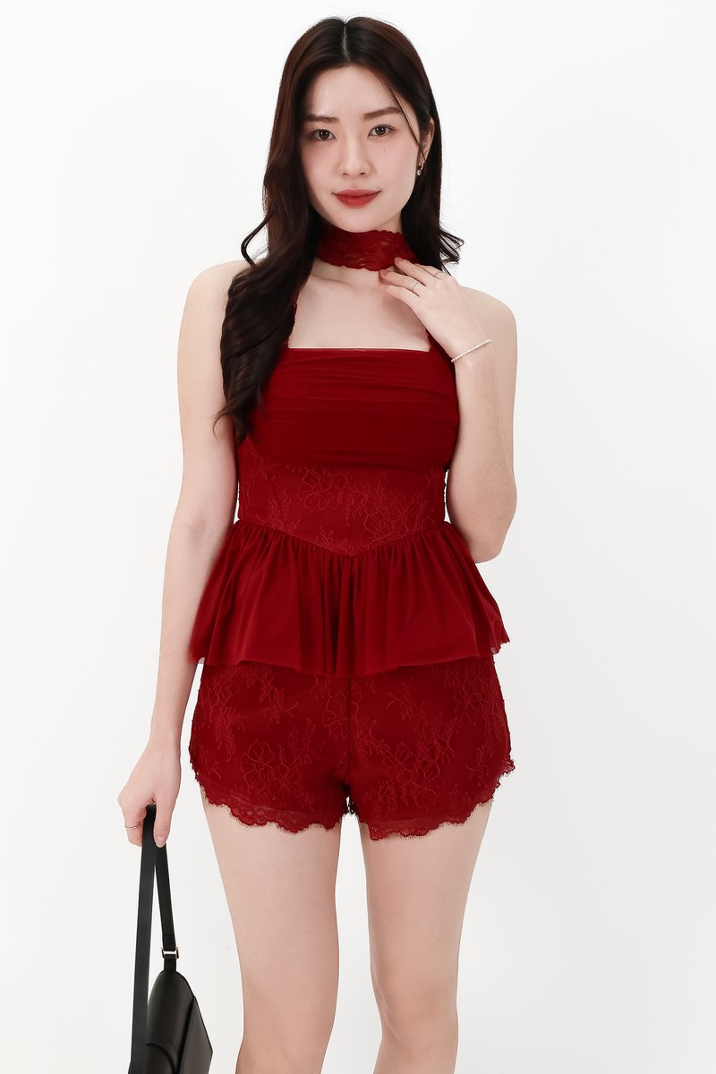 CNY2026 | Lovine Lace Co-ord Shorts in Dark Red