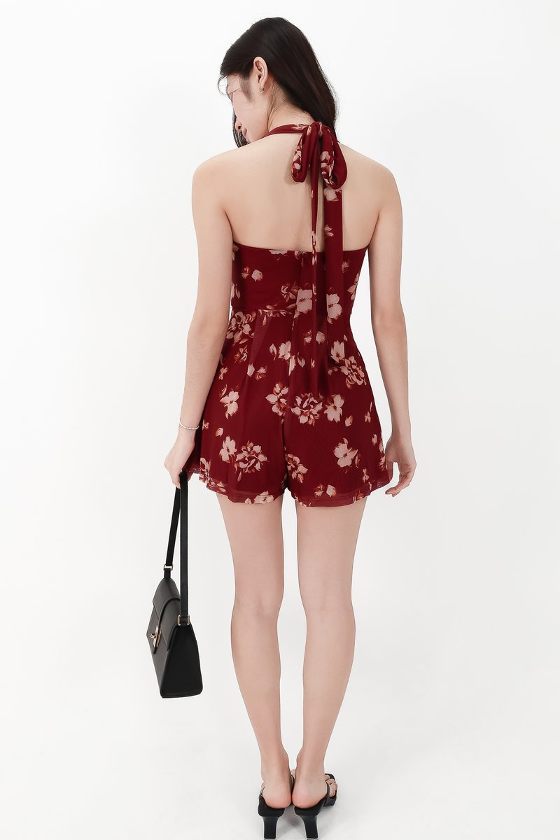 CNY2026 | Faerie Floral Mesh Romper in Dark Red