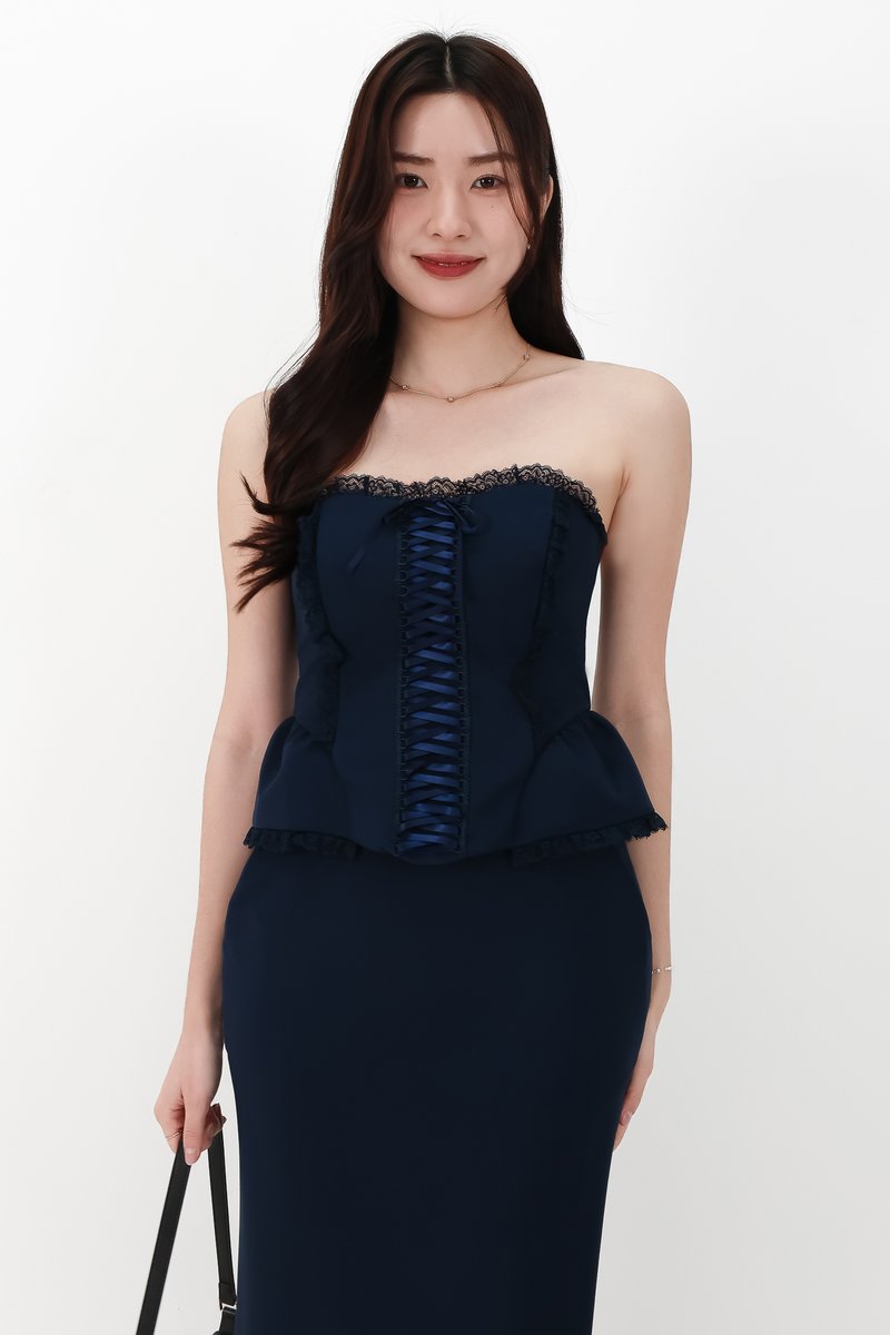 CNY2026 | Cassi Co-ord Peplum Top in Navy