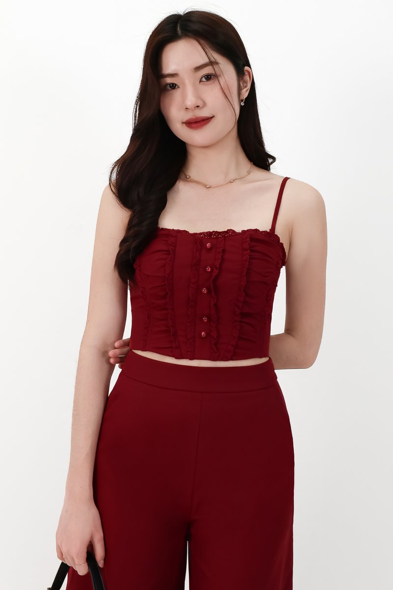 CNY2026 | Cora Co-ord Sweetheart Top in Dark Red