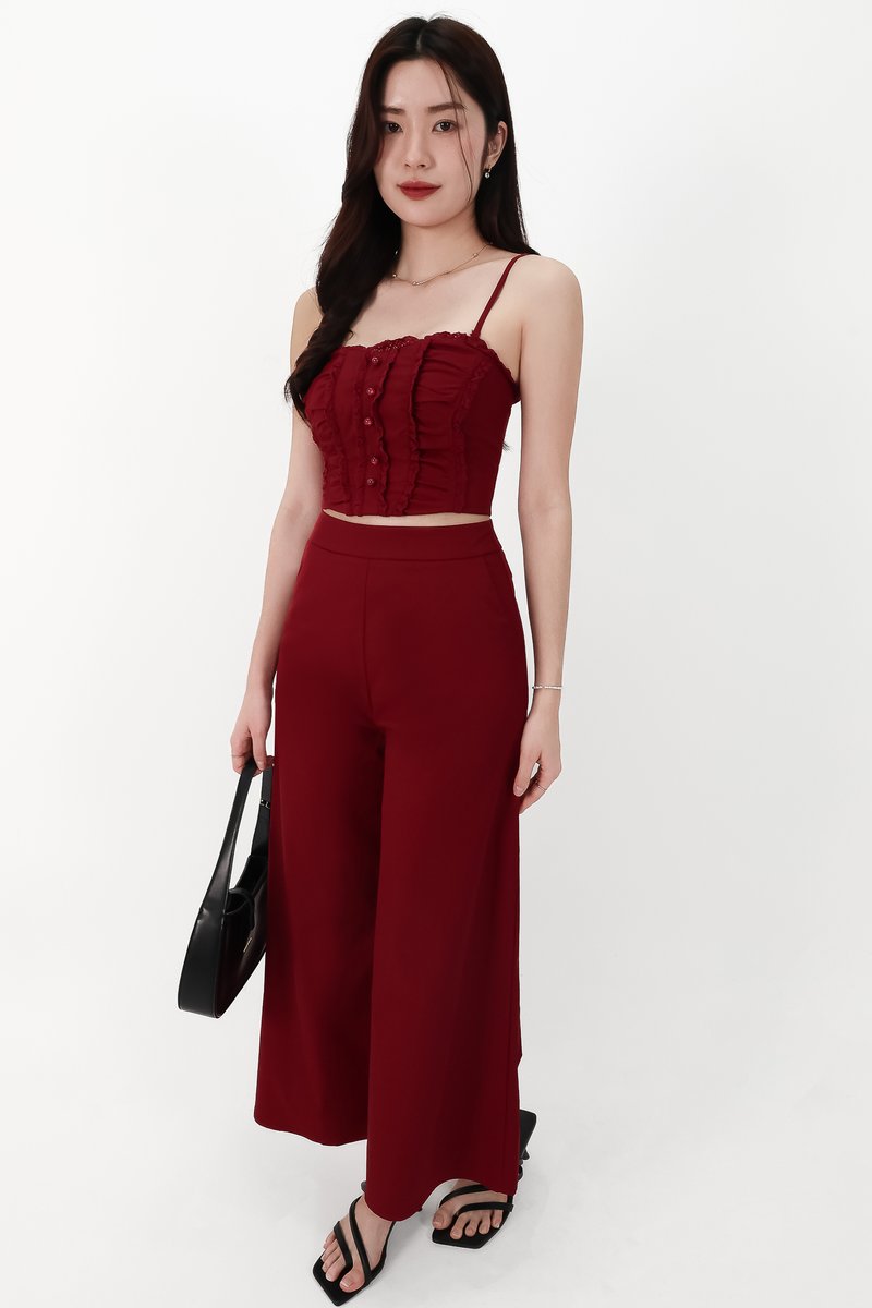 CNY2026 | Cora Co-ord Wide Legged Pants in Dark Red ( Petite Length )