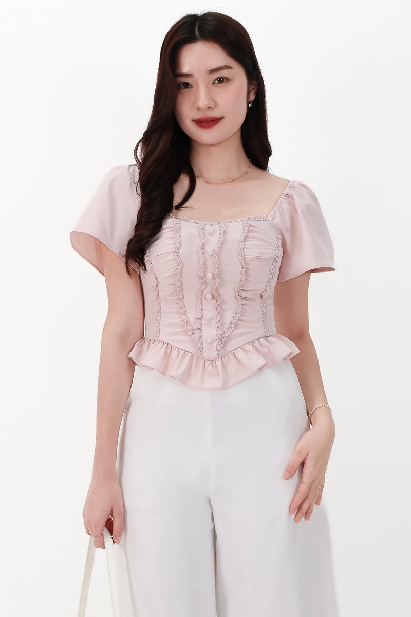 CNY2026 | Fora Flutter Sleeve Sweetheart Top in Light Pink
