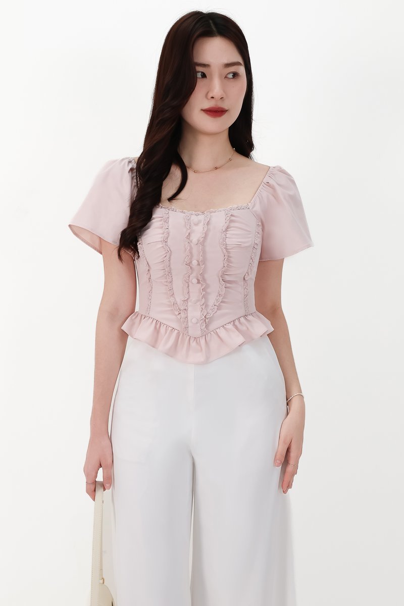 CNY2026 | Fora Flutter Sleeve Sweetheart Top in Light Pink