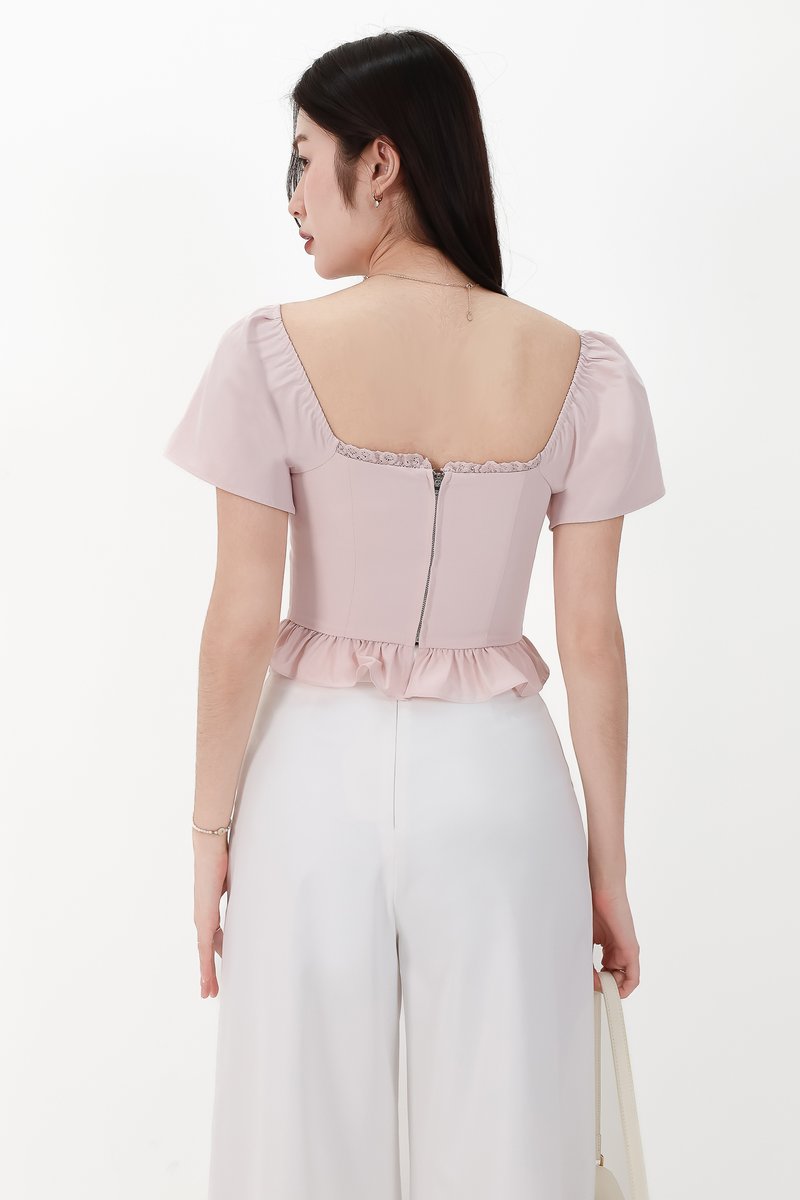CNY2026 | Fora Flutter Sleeve Sweetheart Top in Light Pink