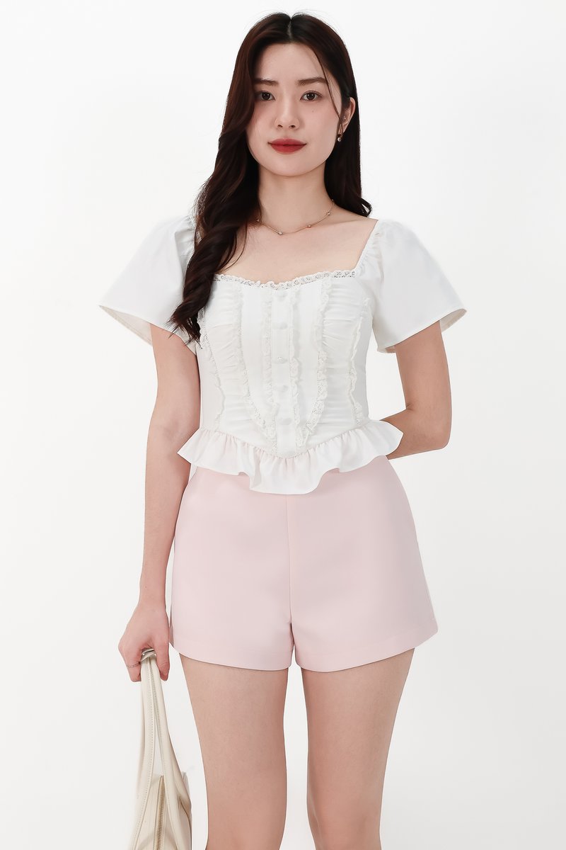 CNY2026 | Fora Flutter Sleeve Sweetheart Top in White
