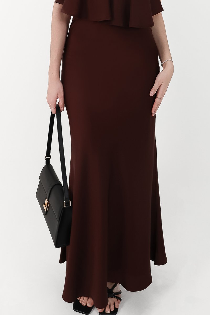 CNY2026 | Stephanie Satin Co-ord Maxi Skirt in Dark Brown ( Regular Length )