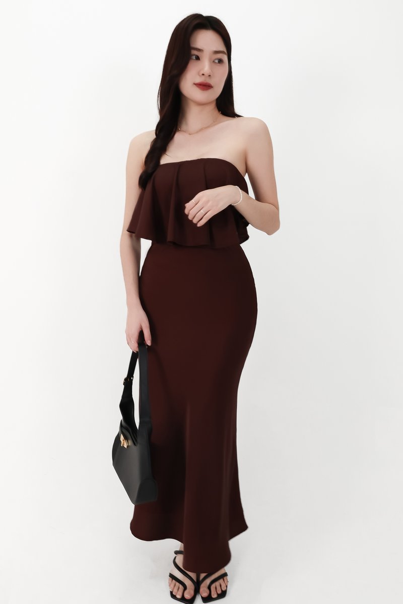 CNY2026 | Stephanie Satin Co-ord Maxi Skirt in Dark Brown ( Petite Length )