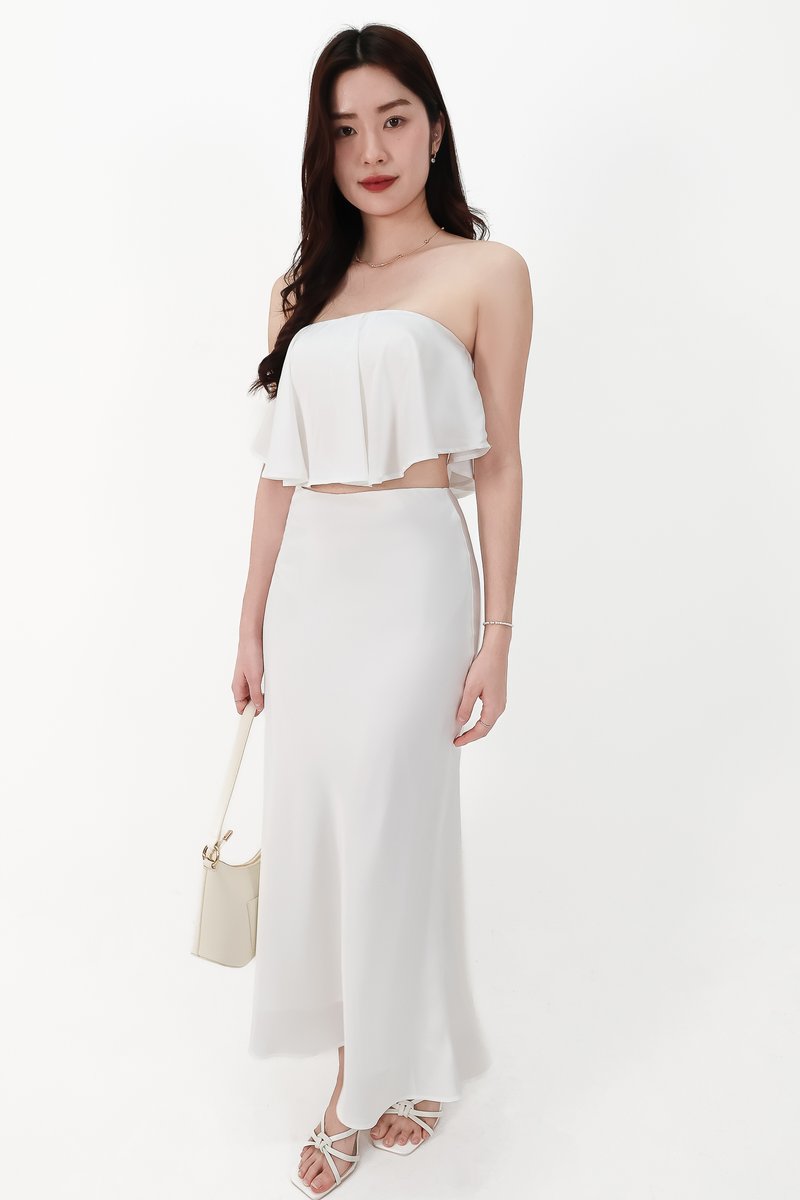 CNY2026 | Stephanie Satin Co-ord Maxi Skirt in White ( Petite Length )