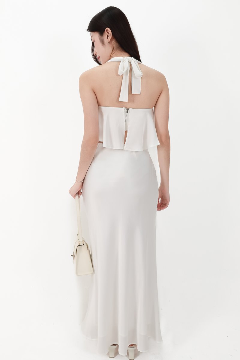 CNY2026 | Stephanie Satin Co-ord Maxi Skirt in White ( Regular Length )