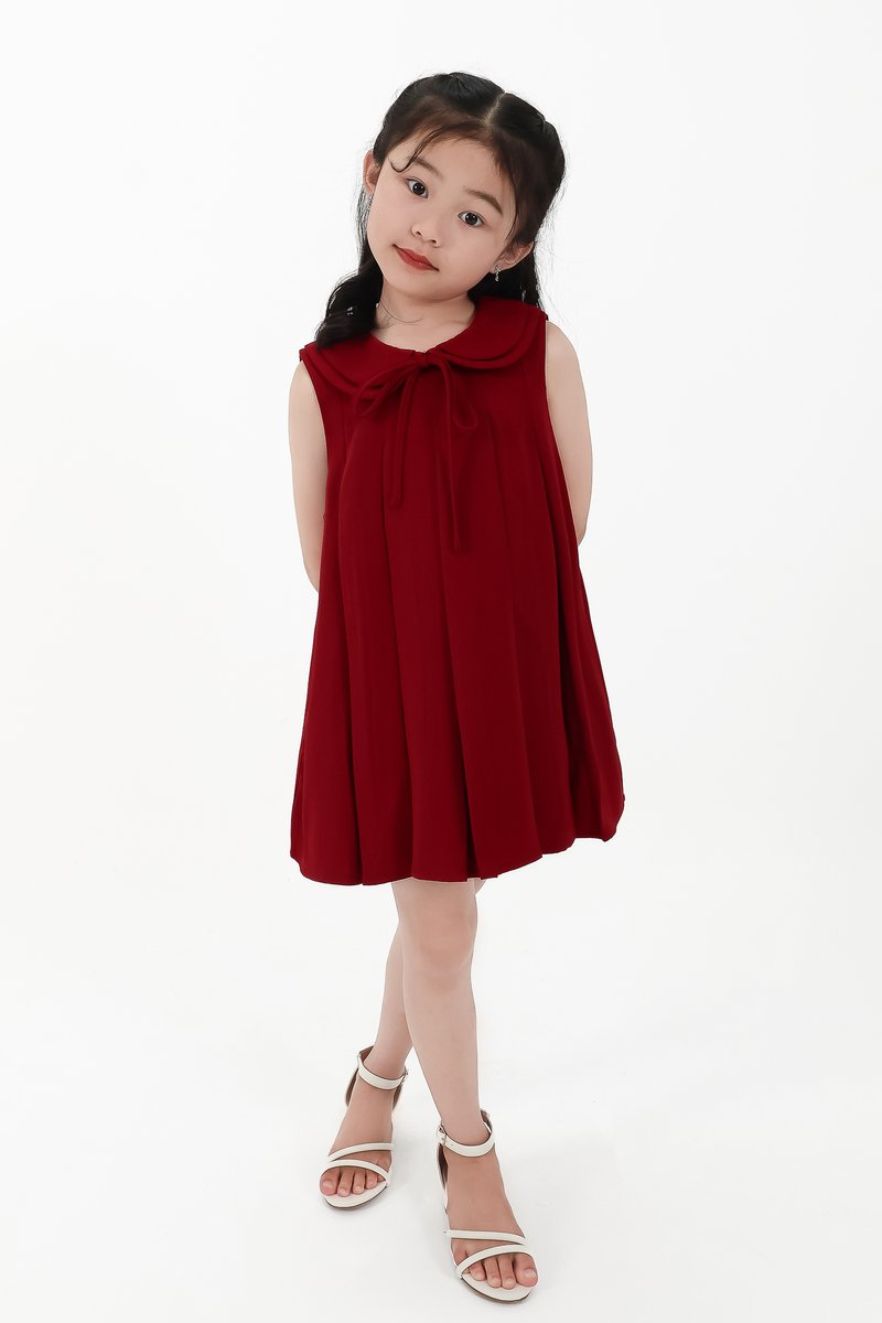 CNY2026 | Pleated Girl Dress in Dark Red