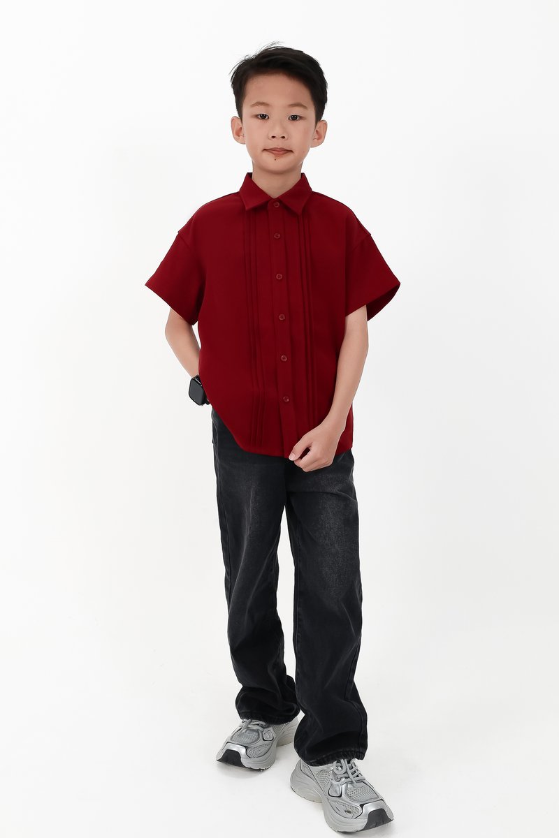 CNY2026 | Pleated Boy Shirt in Dark Red