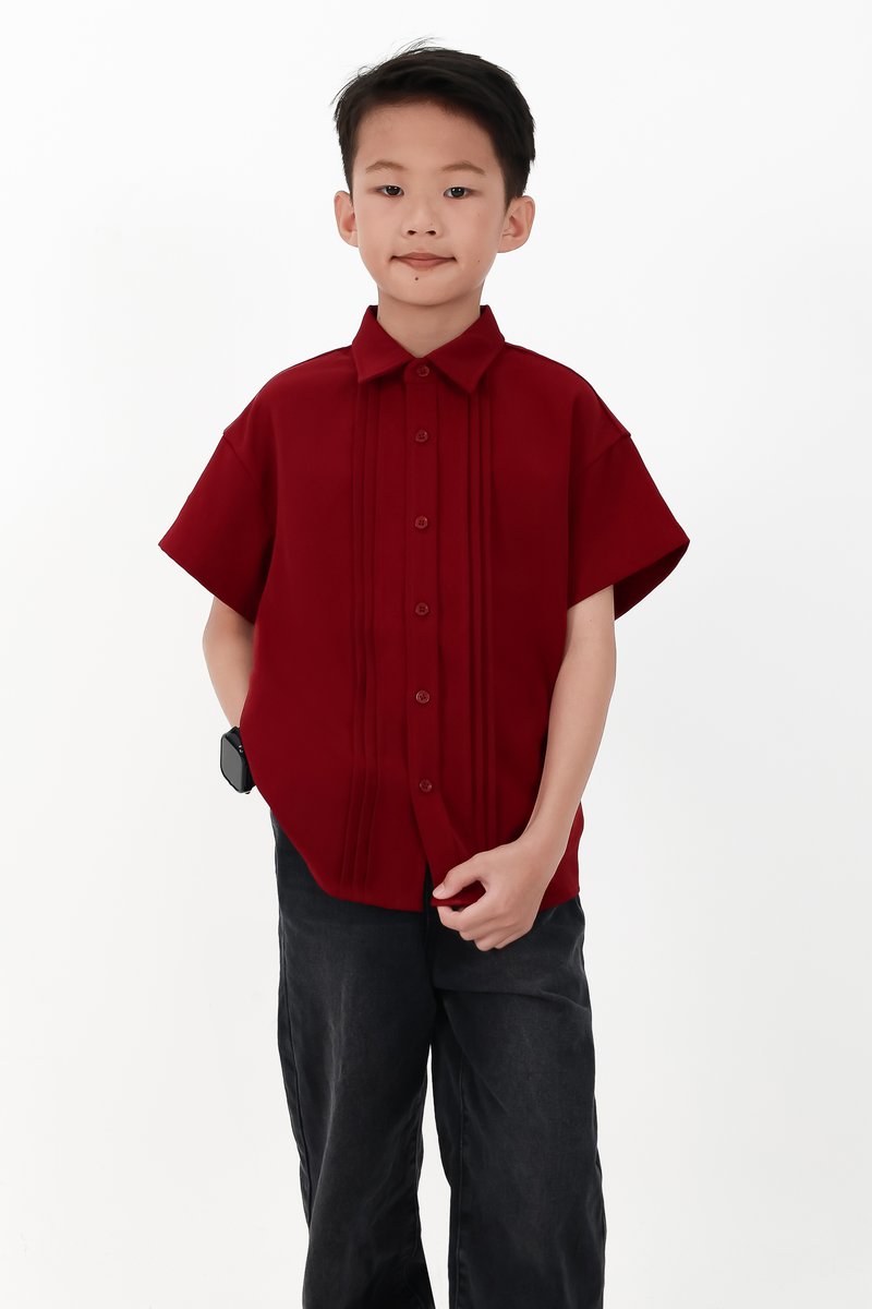 CNY2026 | Pleated Boy Shirt in Dark Red