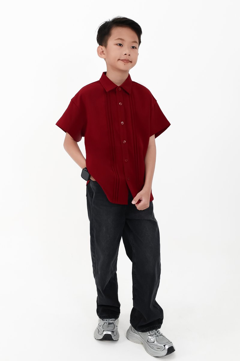 CNY2026 | Pleated Boy Shirt in Dark Red