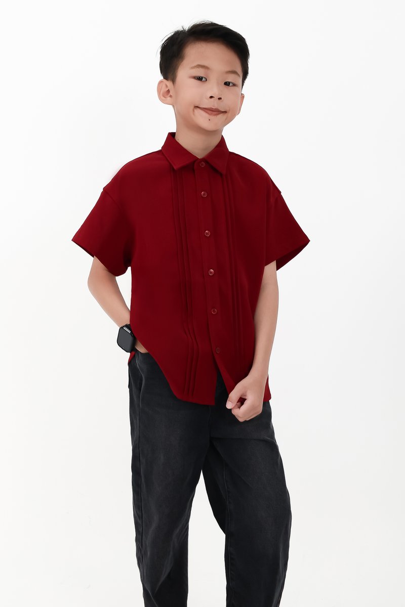 CNY2026 | Pleated Boy Shirt in Dark Red