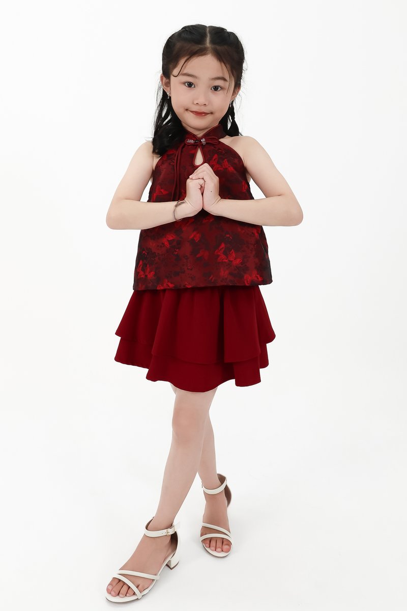 CNY2026 | Oriental Girl Cheongsam Top in Dark Red