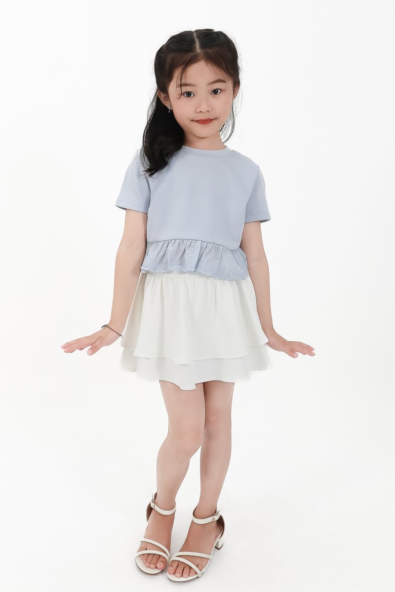 CNY2026 | Casual Girl Eyelet Hem Tee in Light Blue