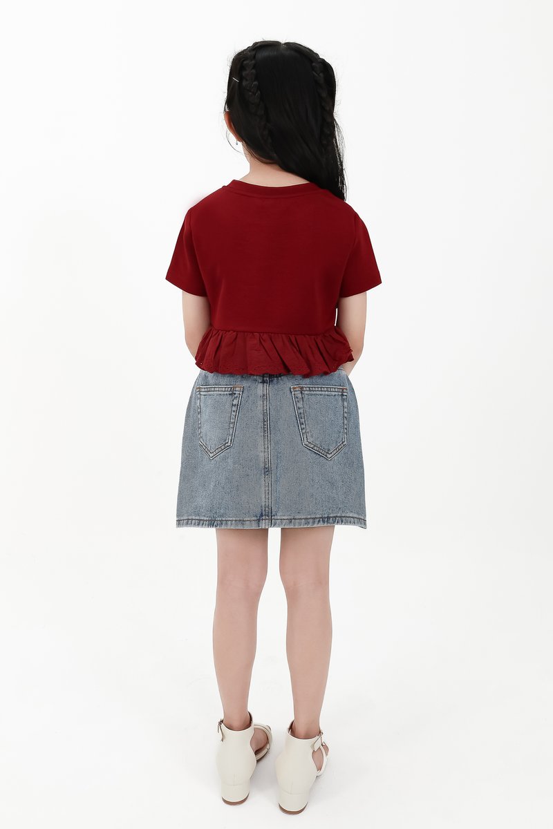 CNY2026 | Casual Girl Eyelet Hem Tee in Dark Red