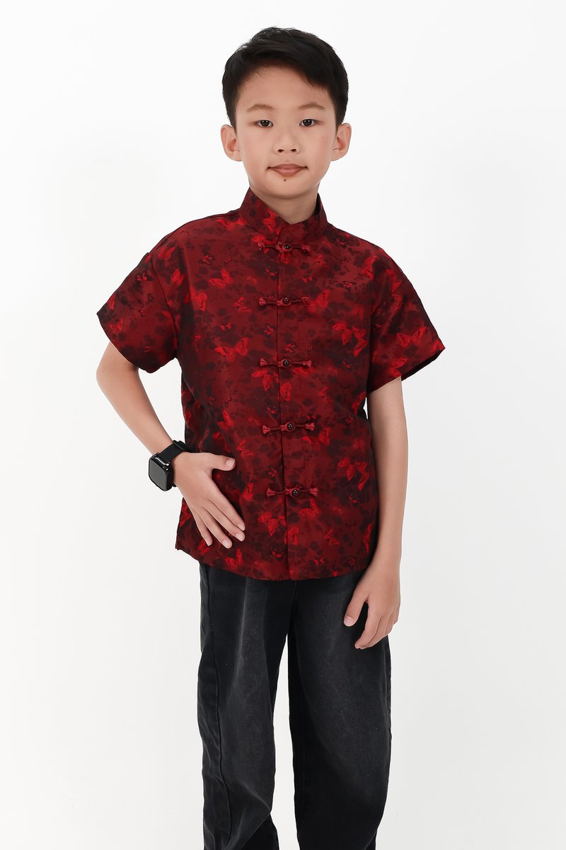 CNY2026 | Oriental Boy Shirt in Dark Red