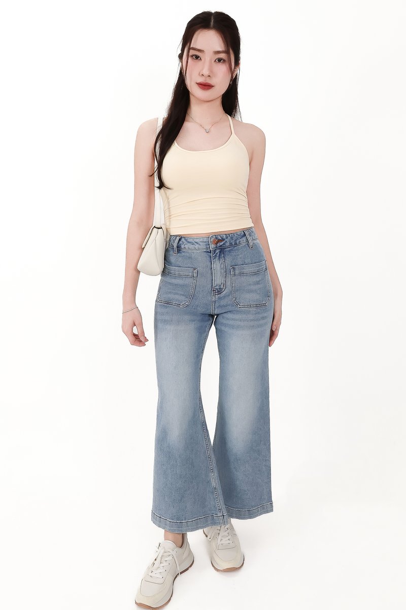 Rena Ruched Halter Top in Pale Yellow