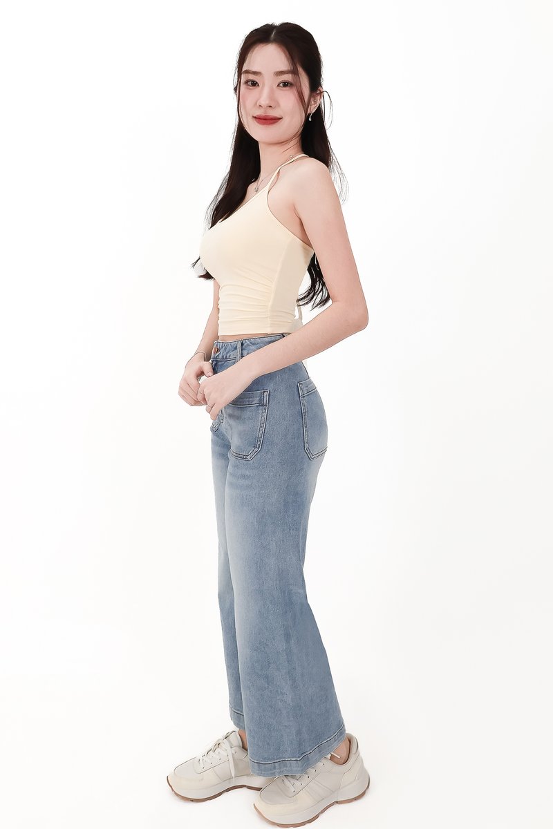 Rena Ruched Halter Top in Pale Yellow