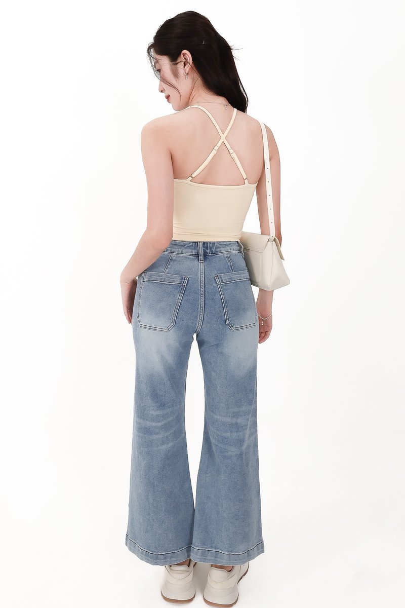 Rena Ruched Halter Top in Pale Yellow