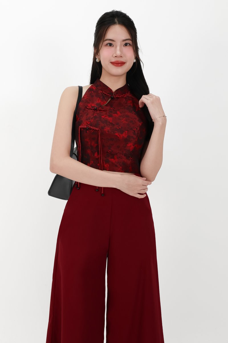 CNY2026 | Oriental Women Cheongsam Top in Dark Red