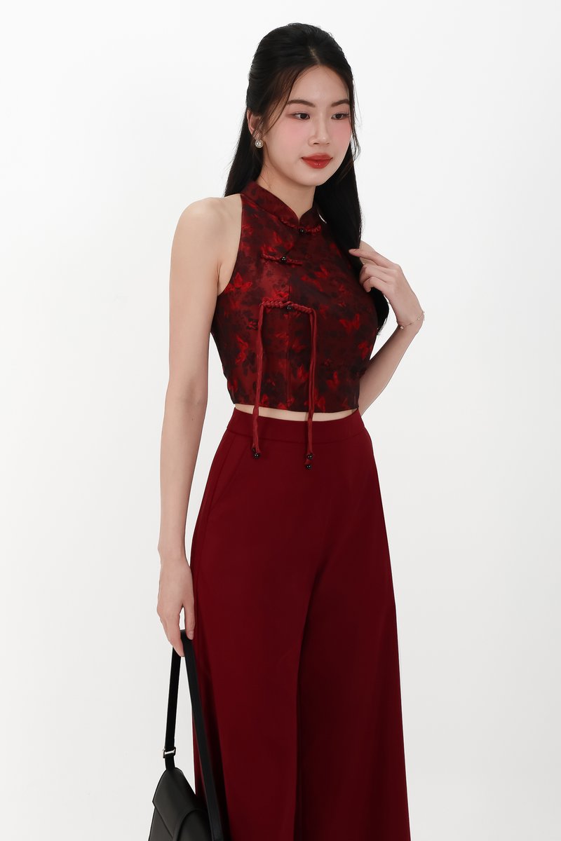CNY2026 | Oriental Women Cheongsam Top in Dark Red